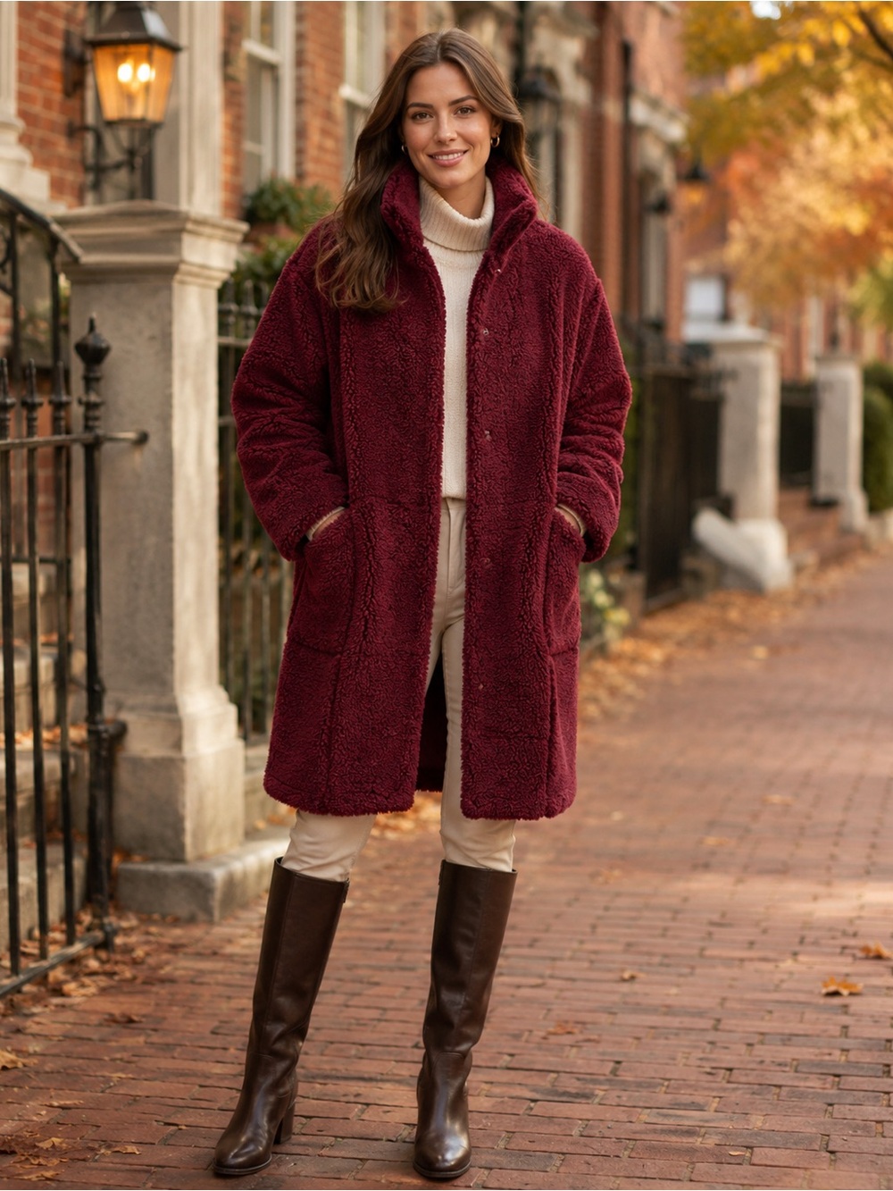 Levi’s Cabernet Wine Quilted Teddy Sherpa Long Coat Medium autumn fall cozy soft